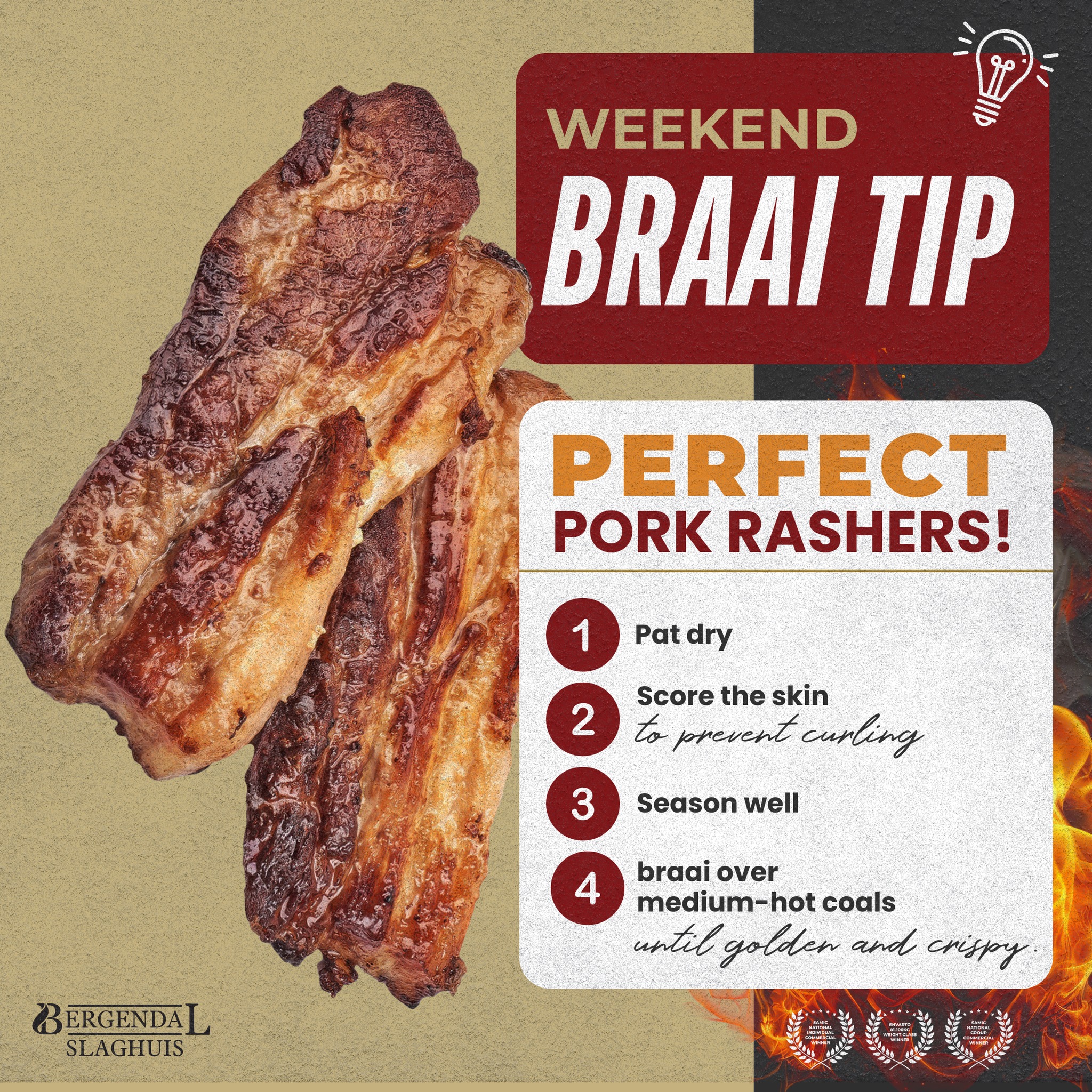 Bergendal - For perfectly braaied pork rashers, pat them dry and make ...