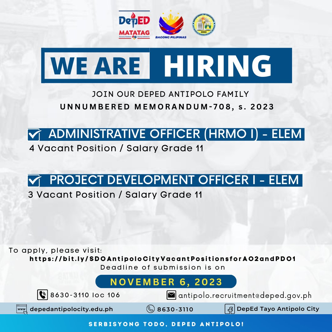 DepEd - WE ARE HIRING! JOIN OUR DEPED ANTIPOLO FAMILY! This office ...