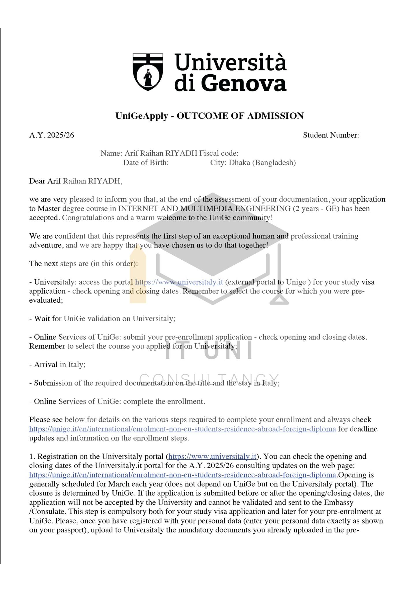 IT-Uni - Offer Letter Achievement 2025/26! 🇮🇹🎉 We are proud to announce ...