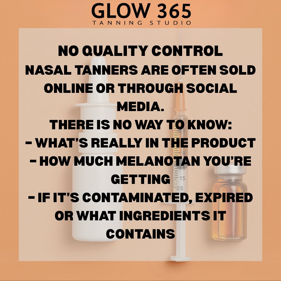 Staff at Glow365 encourage safe guided tanning, we want to make our customers aware of the potential risks if using nasal tanners & injections ☀️☀️