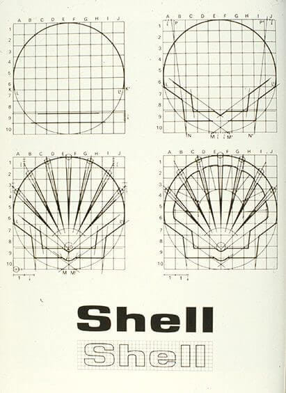 Logo Decks - Draft and process of the Shell logo. Raymond...