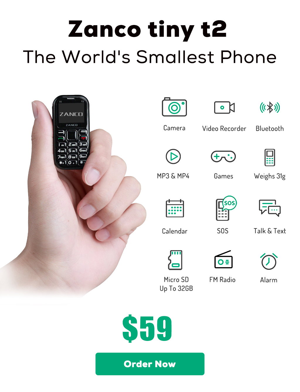 Zanco - The World's Smallest Phone comes with multiple functions