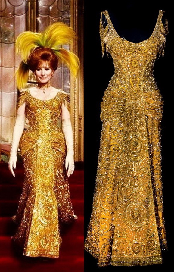 gold dress from hello dolly Barbra Streisand as Levi in Hello, Dolly! (1969 )Dress by Irene Sharaff Theme:Astrology