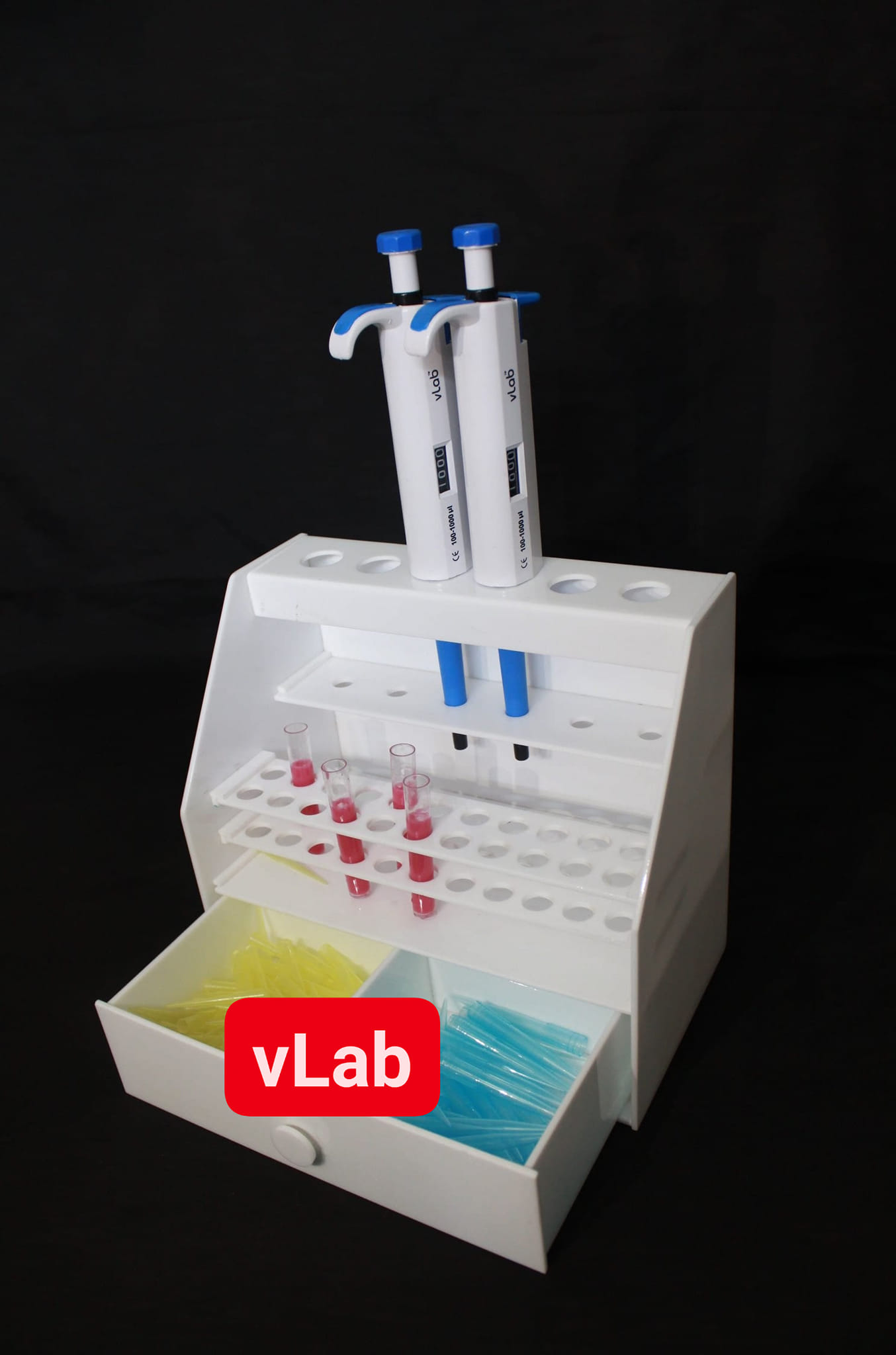 VLAB - Micropipette Stand with Drawer including Test Tube Rack for 6 ...