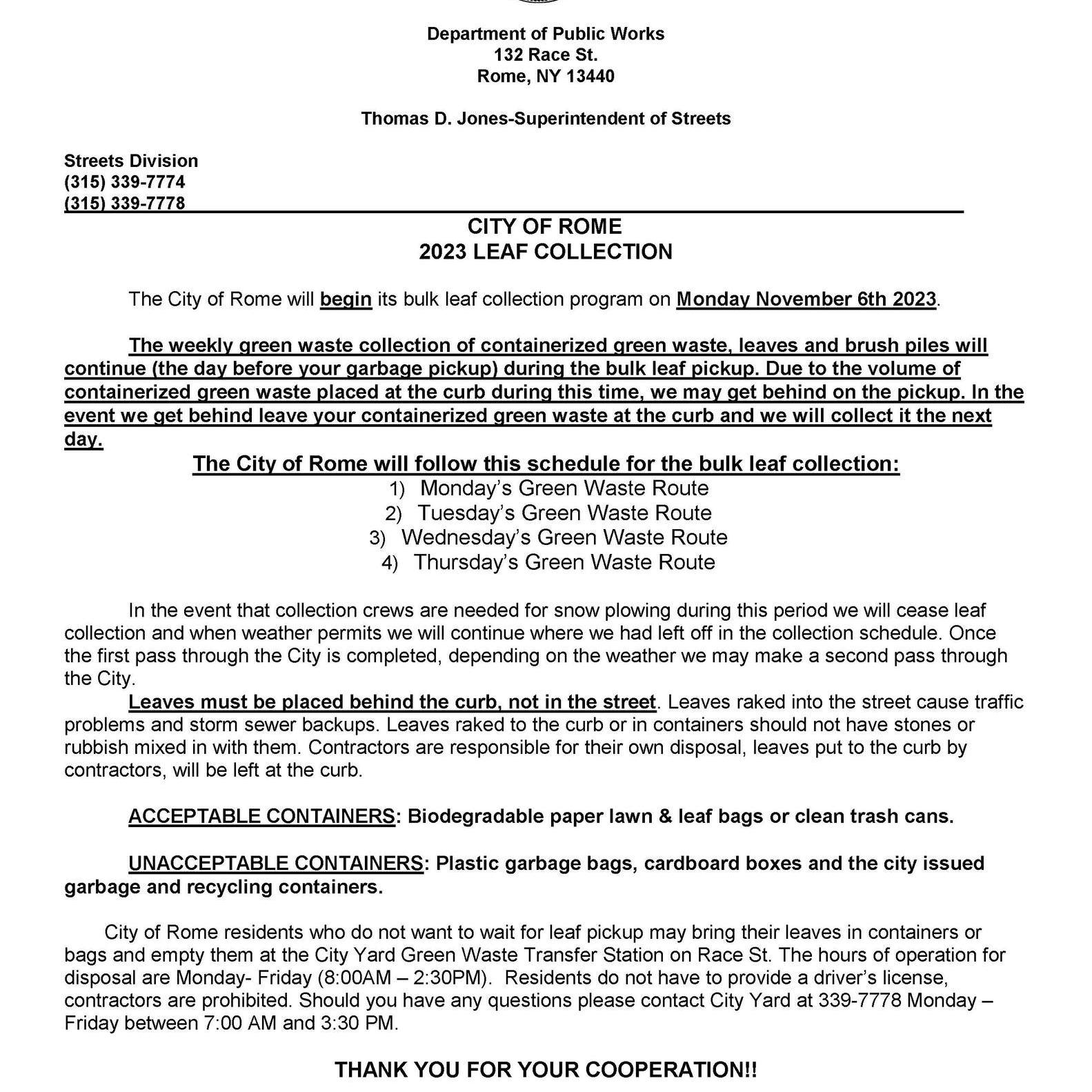 The City - Please note: Bulk Leaf Collection in the City of Rome will ...