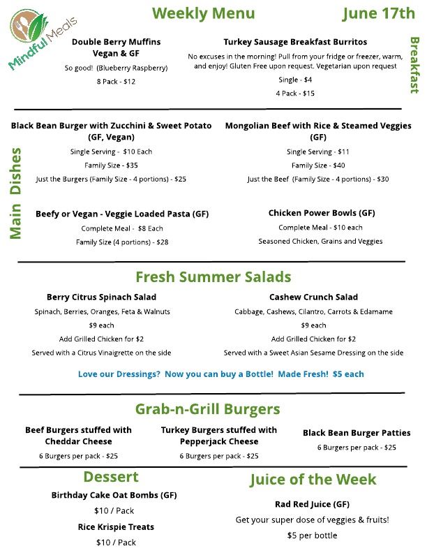 Mindful Meals - Here is the menu for next week! If you'd...