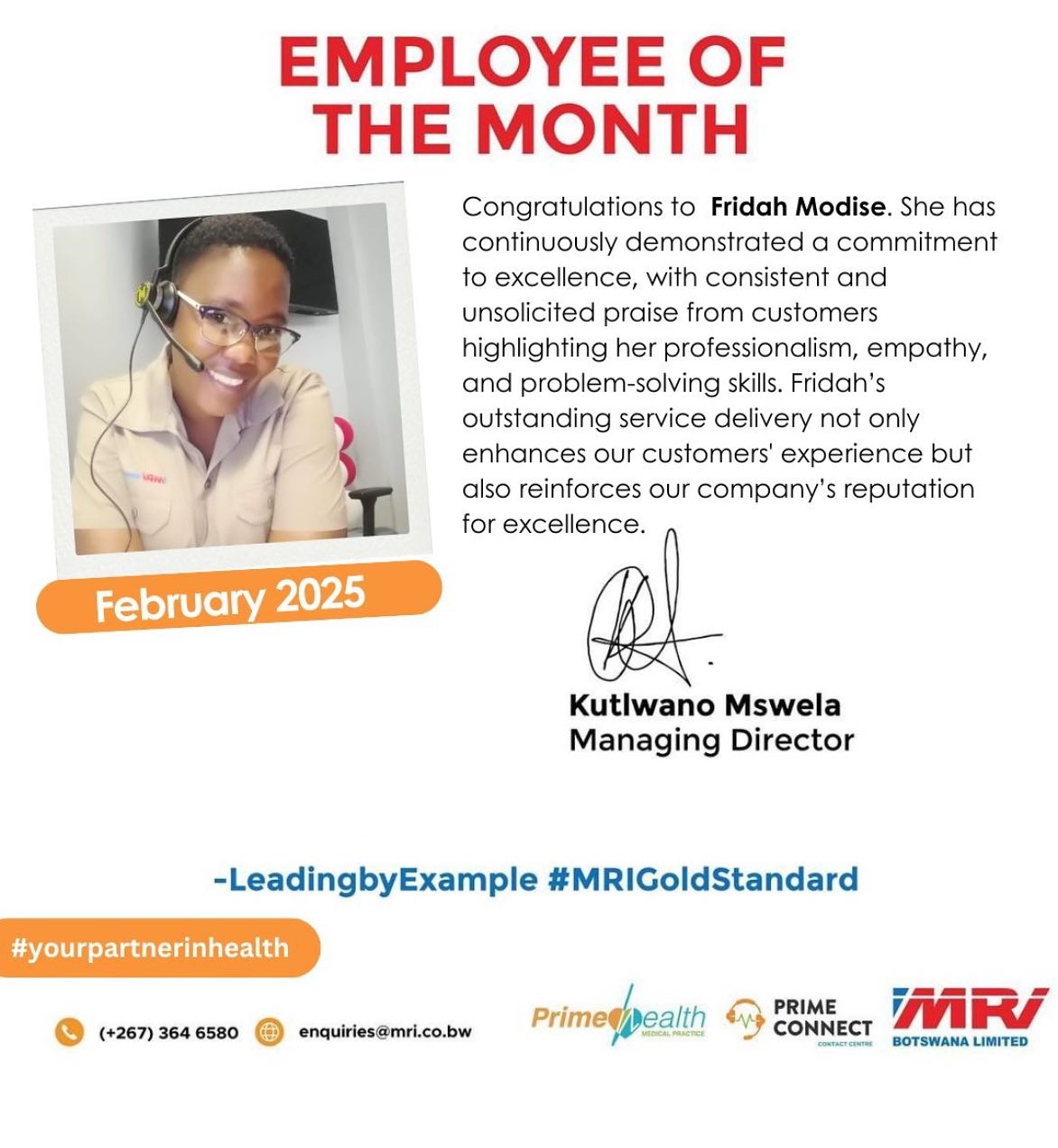 MRI Botswana Limited - Congratulations to Fridah Modise- Prime Connect ...