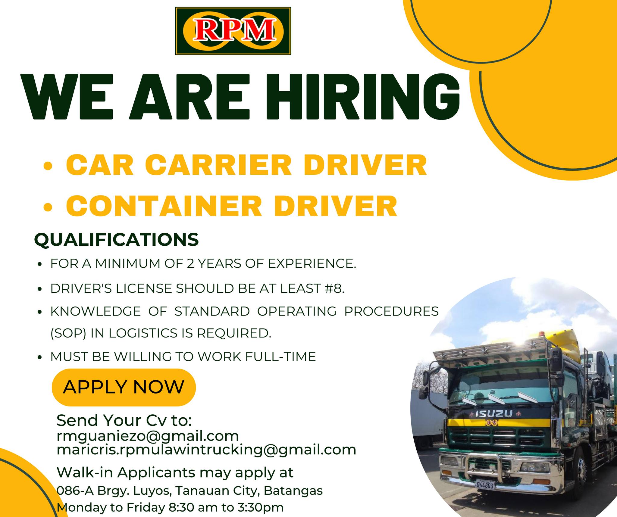 RP - WE ARE HIRING!! - CAR CARRIER DRIVER - CONTAINER DRIVER ...