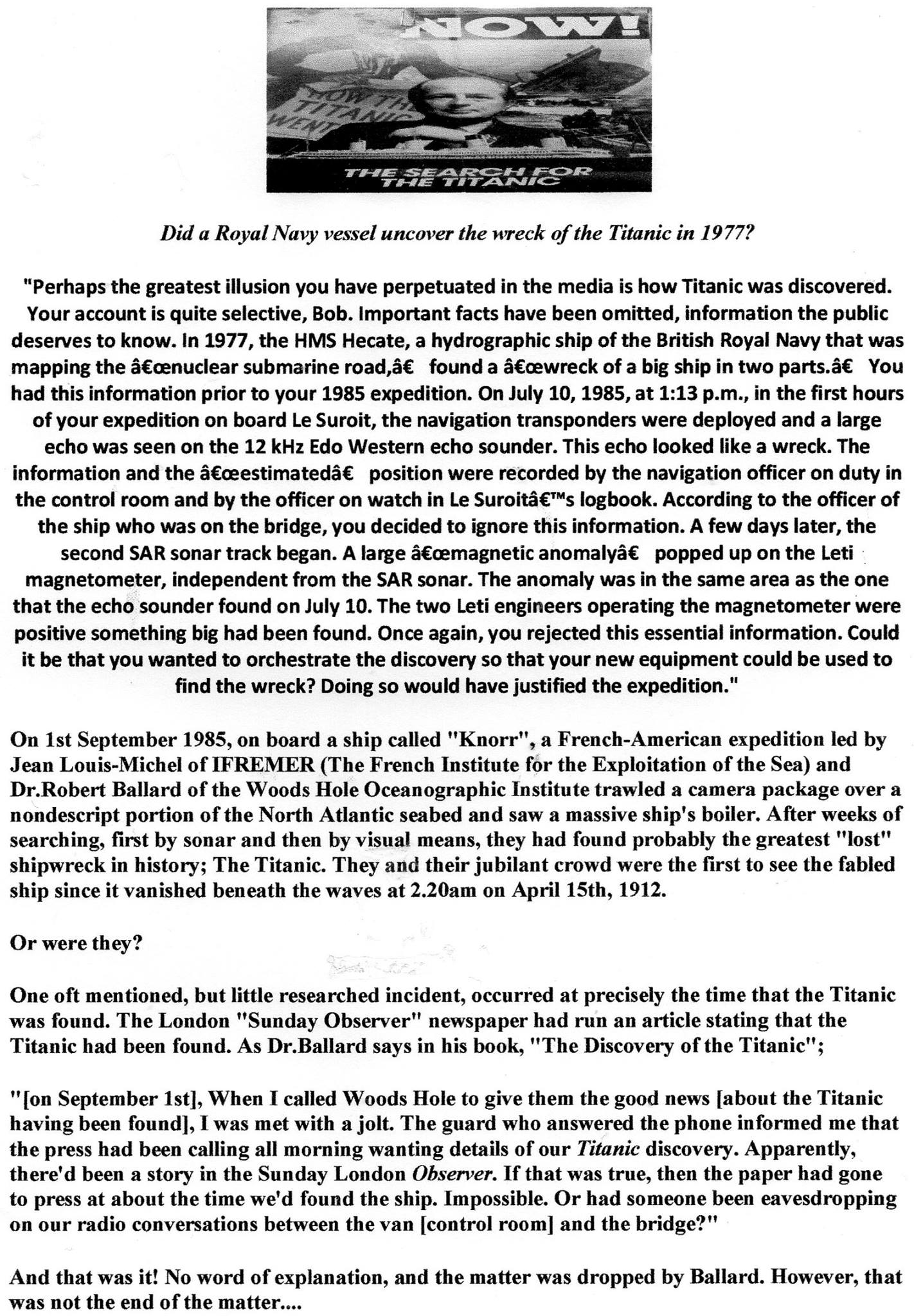 Titanic Truths LLC - YES H M S HECATE found titanic withe help of ...