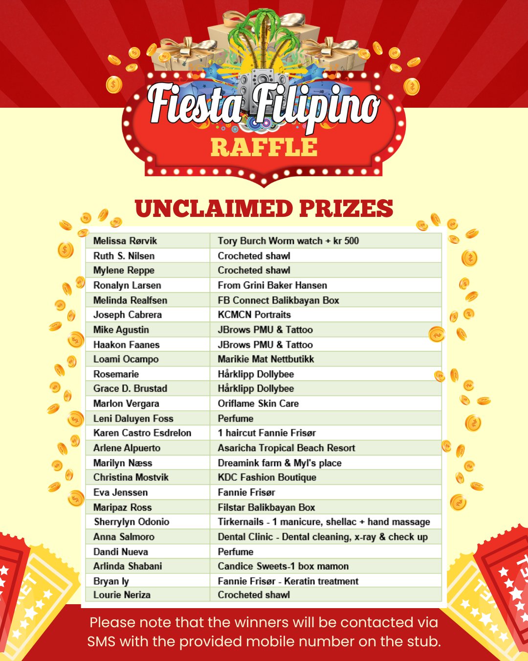 FilCom - We've got a list of unclaimed prizes from the Fiesta Filipino ...