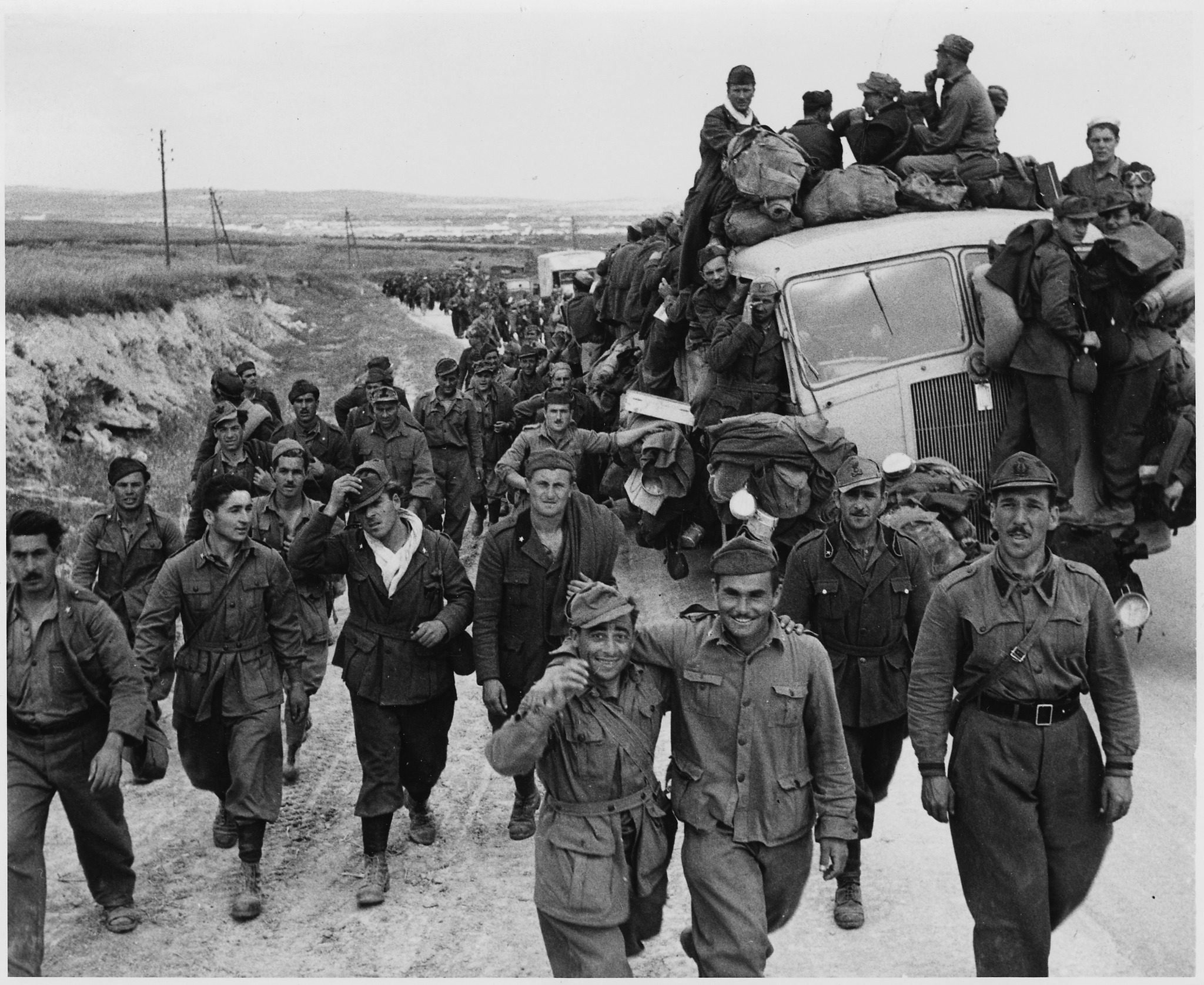 Axis soldiers marched into captivity after the fall of Tunis in