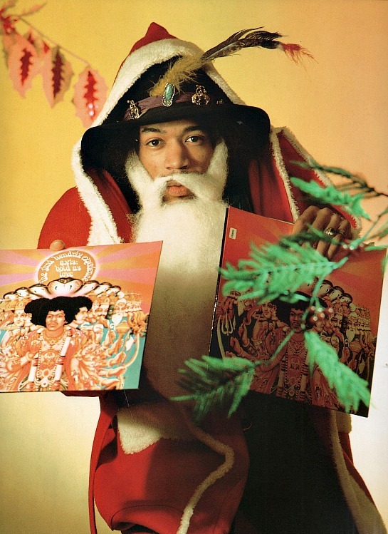 Jimi Hendrix as Santa Claus promoting his freshly released LP