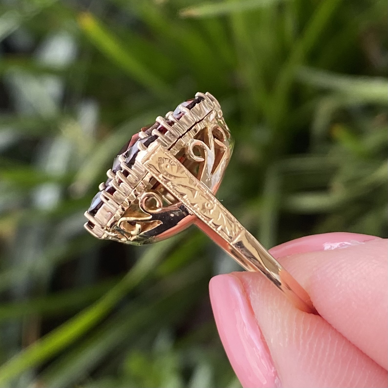 Médaillon Antique En Or 14K Victorien C1880 - Rubis Et Diamants Coupes Roses, Bijou De Mariage Occasion