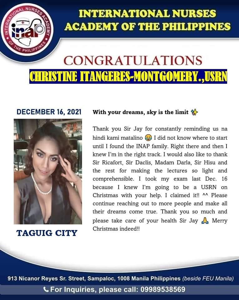 Congratulations Christine Itangeres-Montgomery.,USRN Dec. 14, 2021 ...