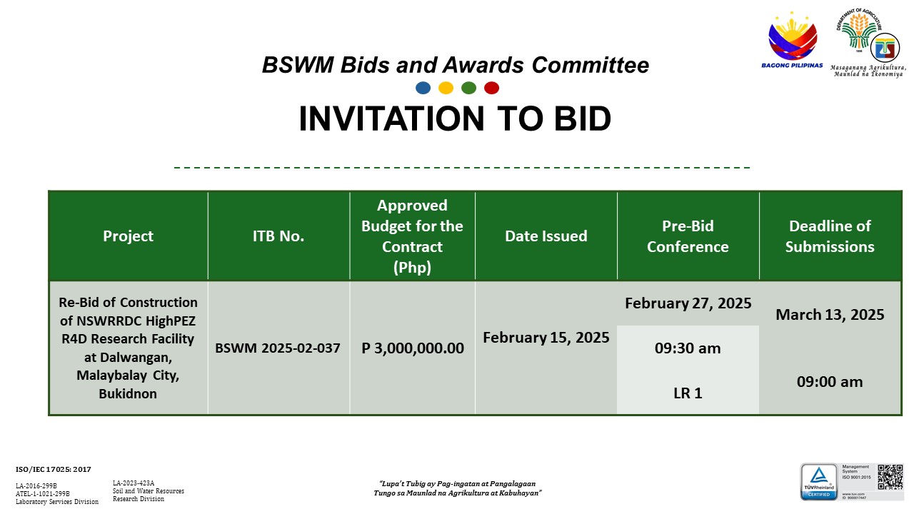 BSWM - Bureau of Soils and Water Management PHILIPPINE BIDDING ...