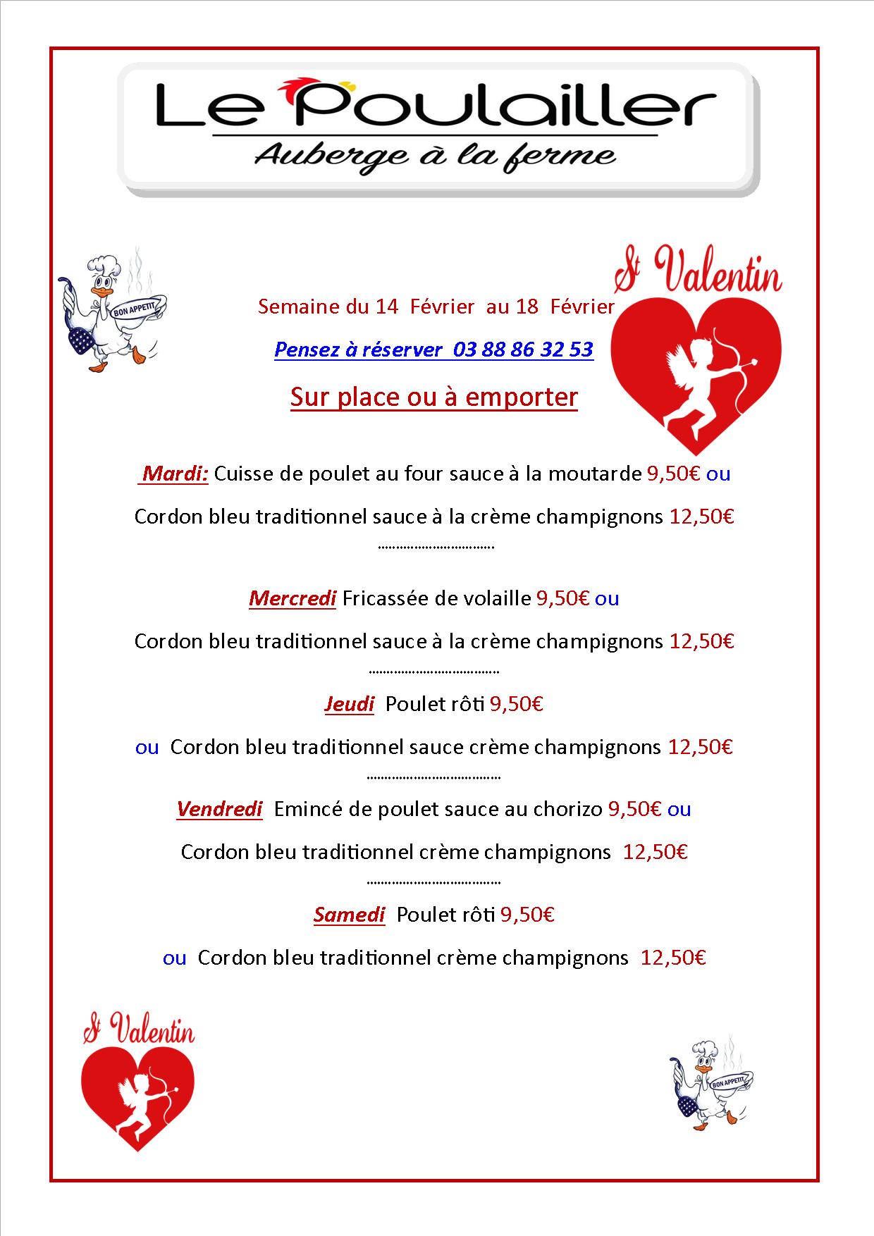 Le Poulailler Auberge à La Ferme Menu