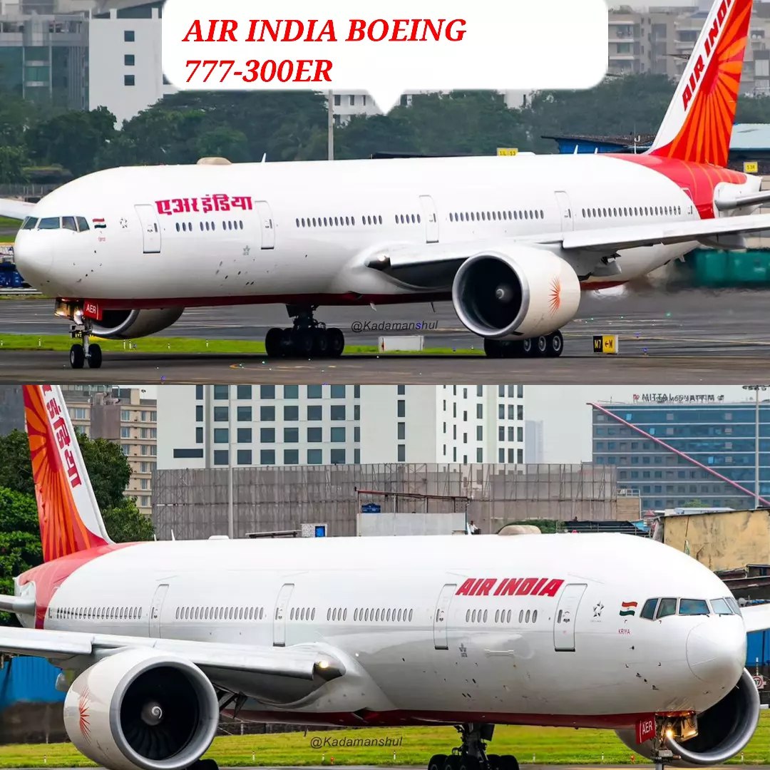 An Air India Boeing 777-300ER is seen taxiing to its gate at
