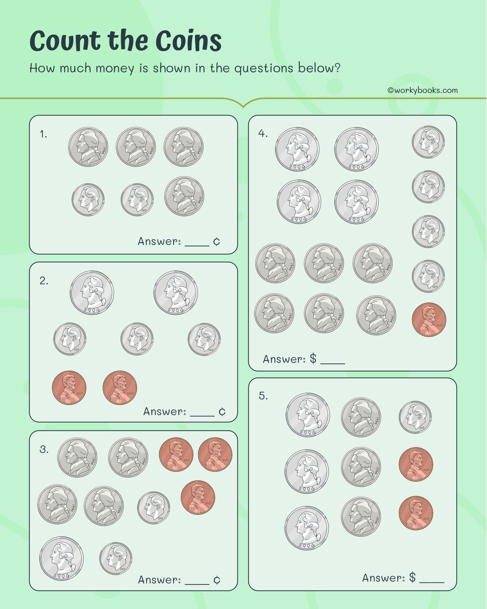 Workybooks - Grade 2 worksheet - Count the coins This...