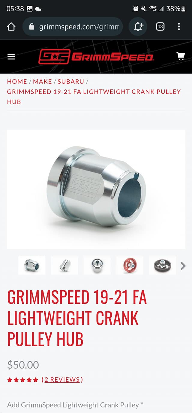 Kartboy Lightweight Crank Pulley 2013-2021 BRZ/FR-S, 2015-2021 WRX
