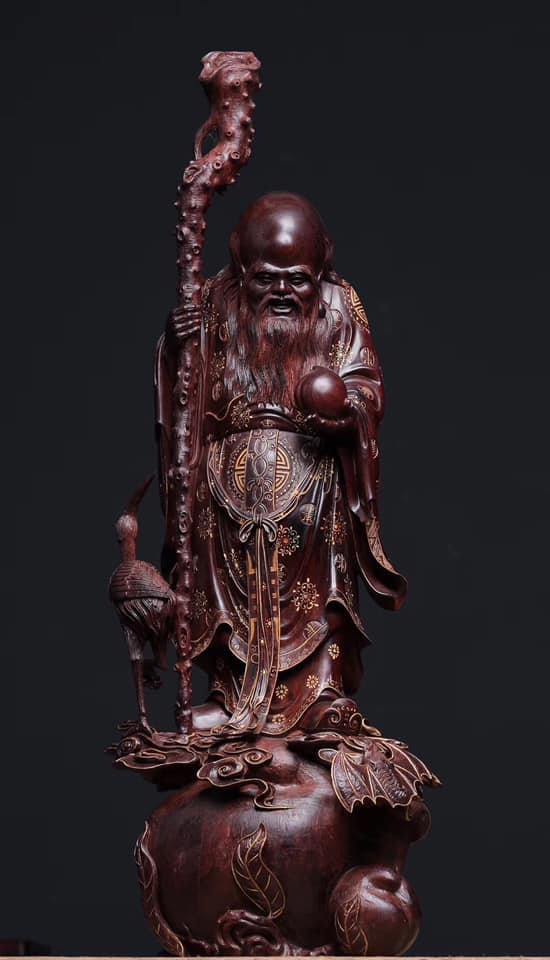 印度小叶紫檀（描金）工艺：北极仙翁规格：总高70、头顶58*宽27厘米
