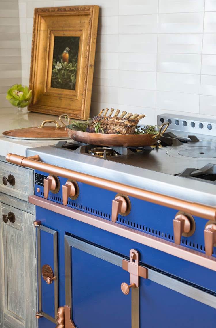 La Cornue 48 inch range CHATEAU 150 ROYAL BLUE W/BRUSHED BRASS ACCENTS ...