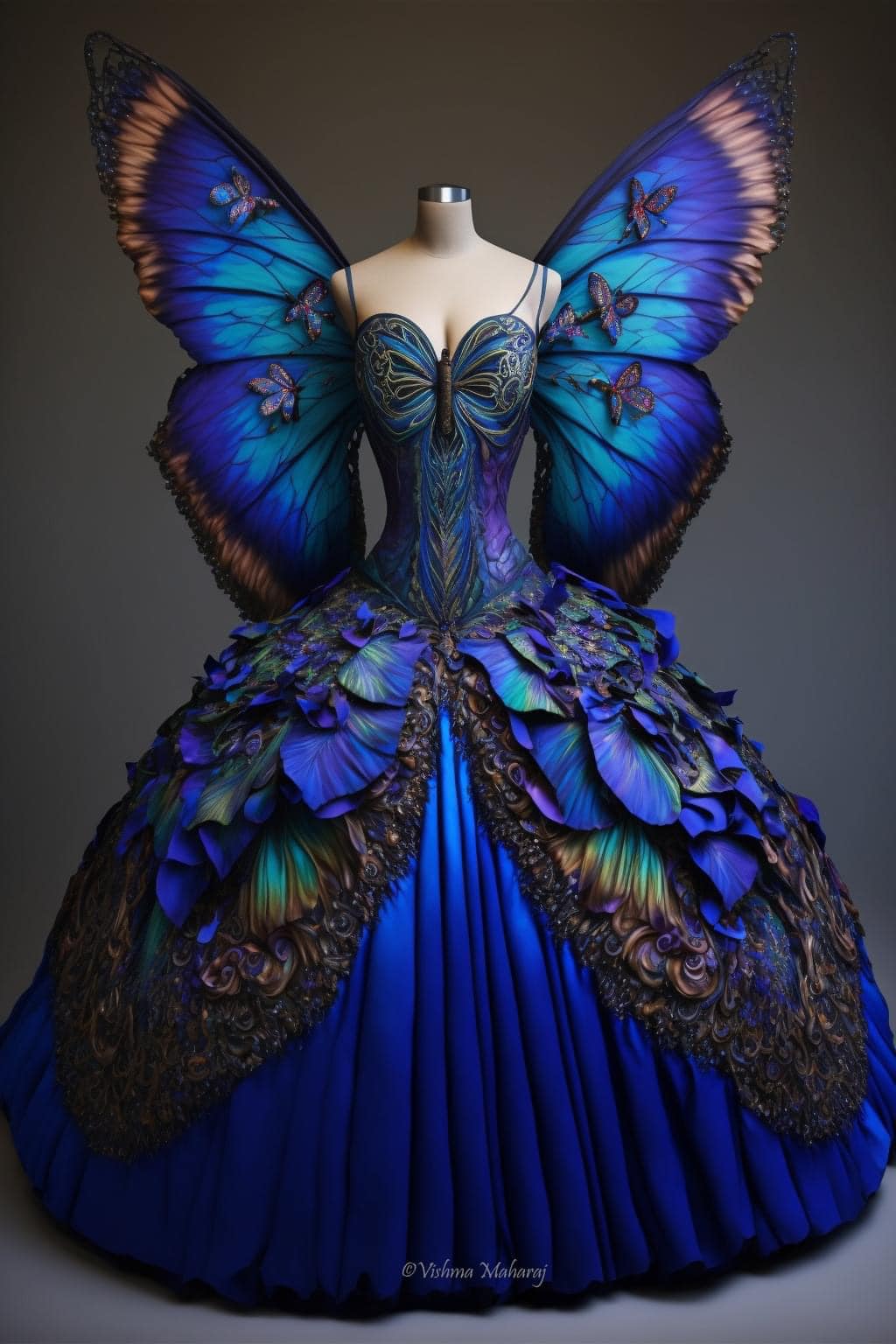 Vishma Maharai blue morpho butterfly inspired gothic dress