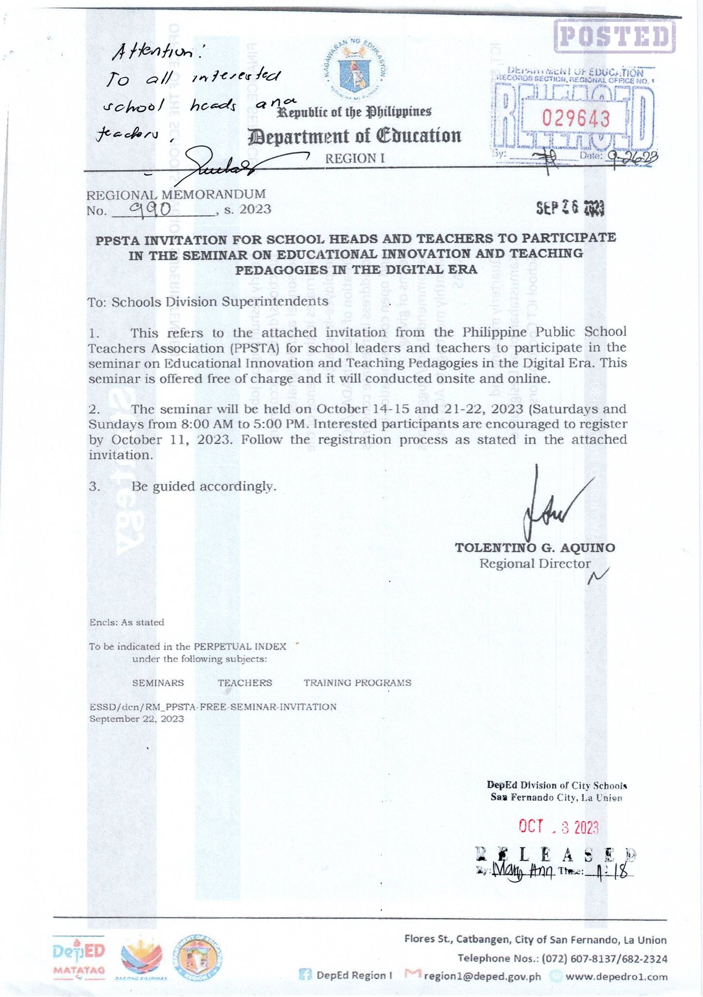 PPSTA Invitation for... - DepEd - San Fernando City, La Union