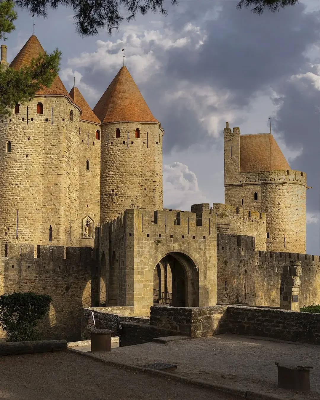 Cité de Carcassonne: Aerial view of medieval citadel in