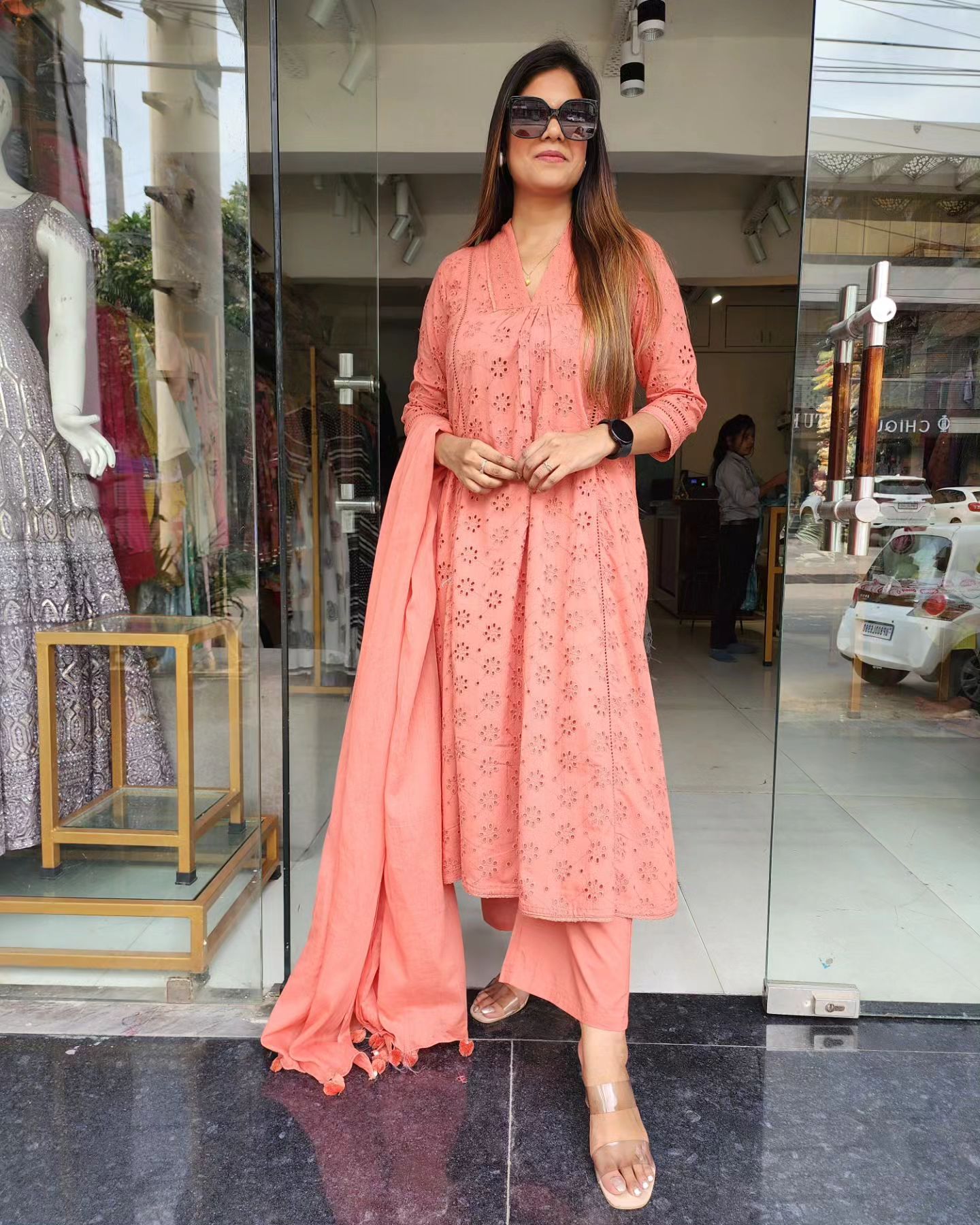 Modern Sahiba - RUST SCHIFFLY CELEBRITY AIRPORT LOOK SUIT... | Facebook