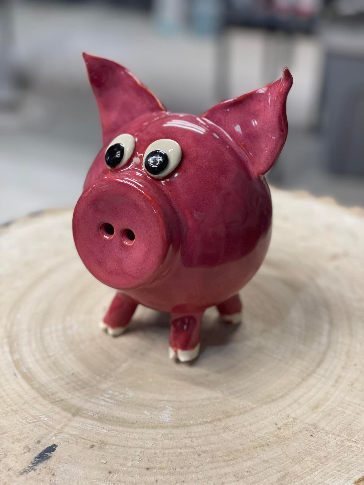 Piggy bank. White clay to cone 5. 3x cinnabar 3x raspberry mist
