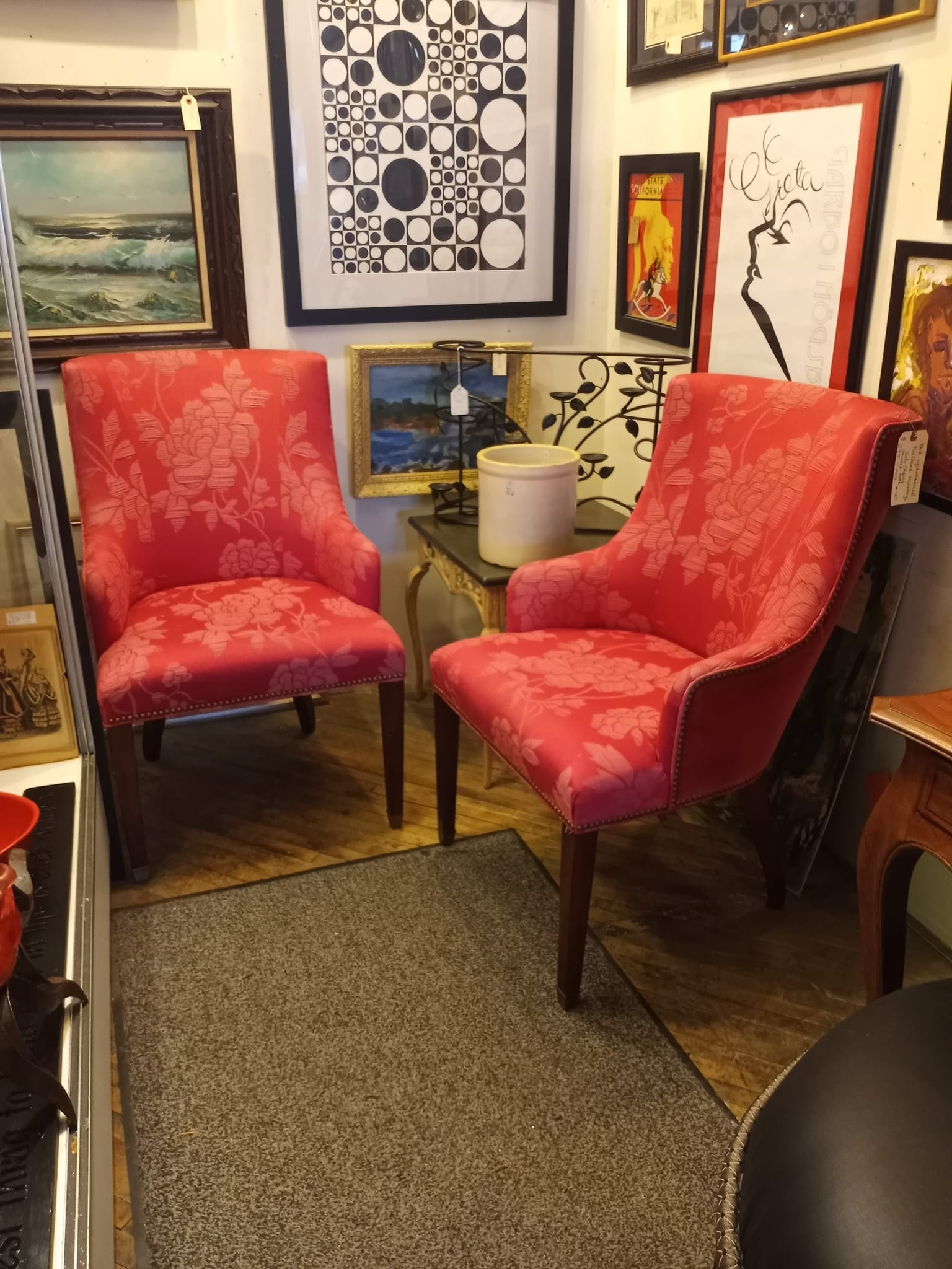 Midland - Pair of raspberry color side chairs. Nailhead upholstery with ...