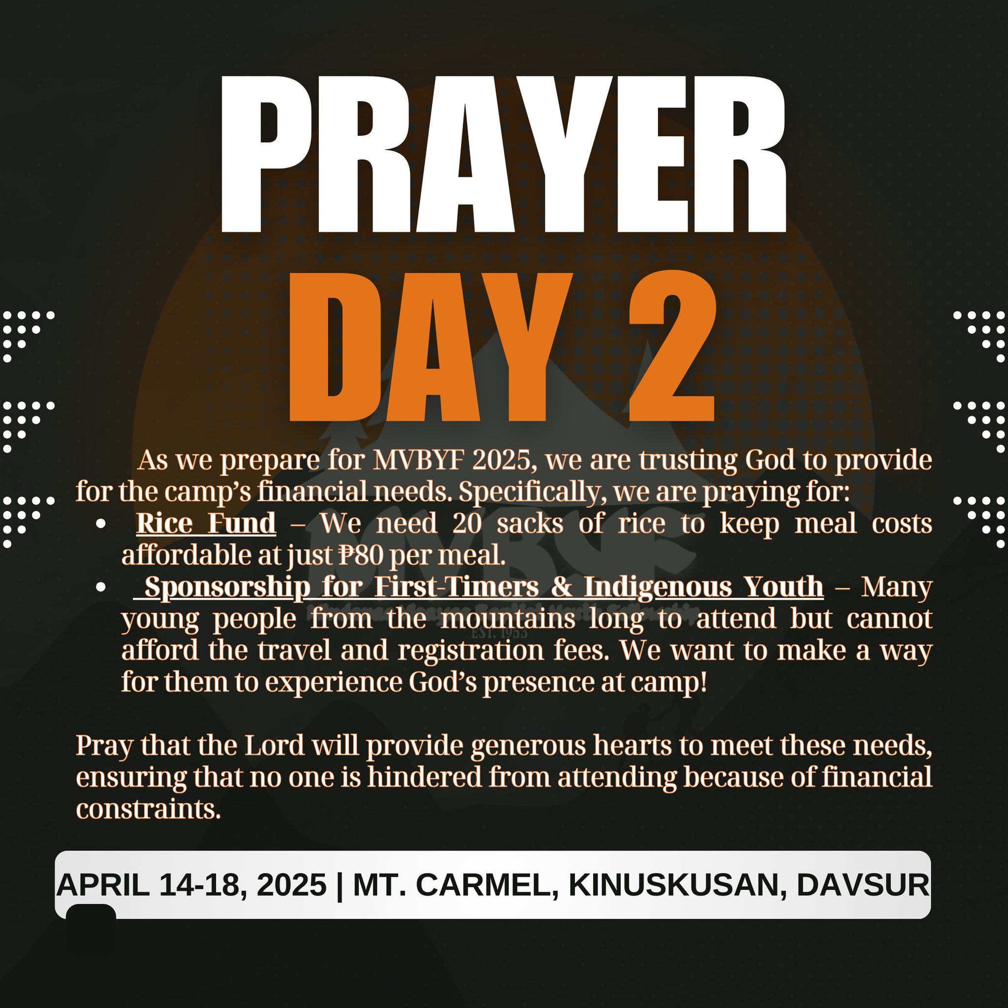 Mindanao - Day 2 Prayer Request: Financial Support 🙏 As we prepare for ...