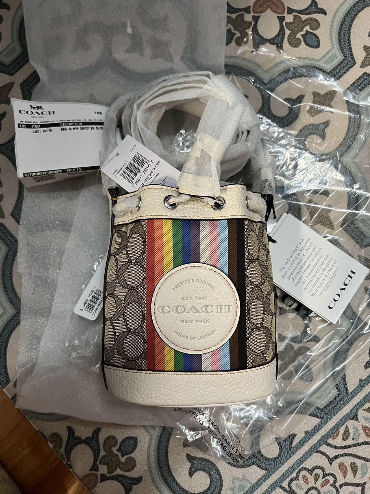 Mini Dempsey Bucket Bag In Signature Jacquard With Rainbow Stripe 