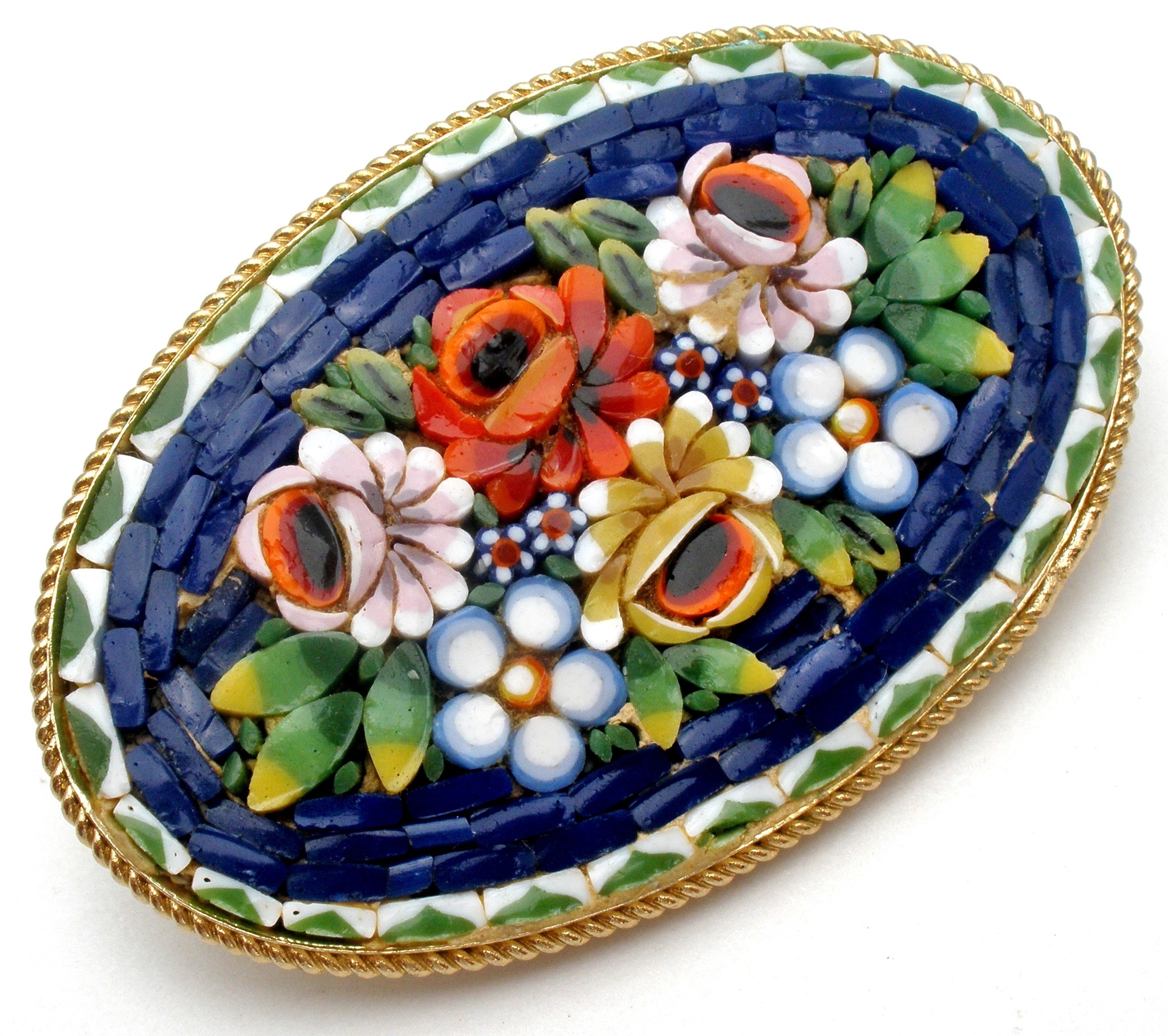 Outstanding antique micro mini mosaic floral pin