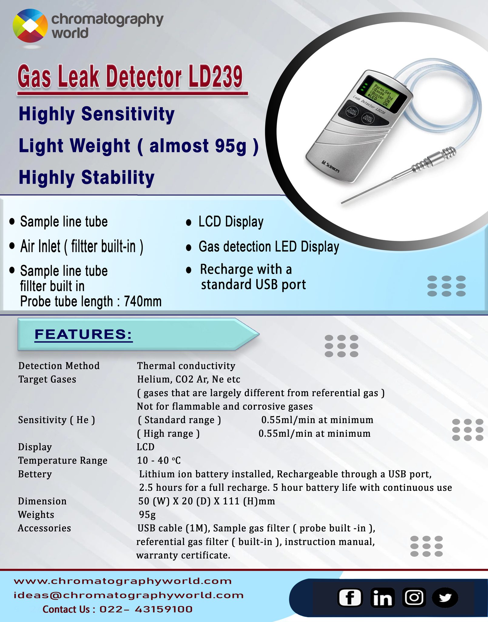 Gas Leak Detector LD239 Gas leaks can cause detector noise and