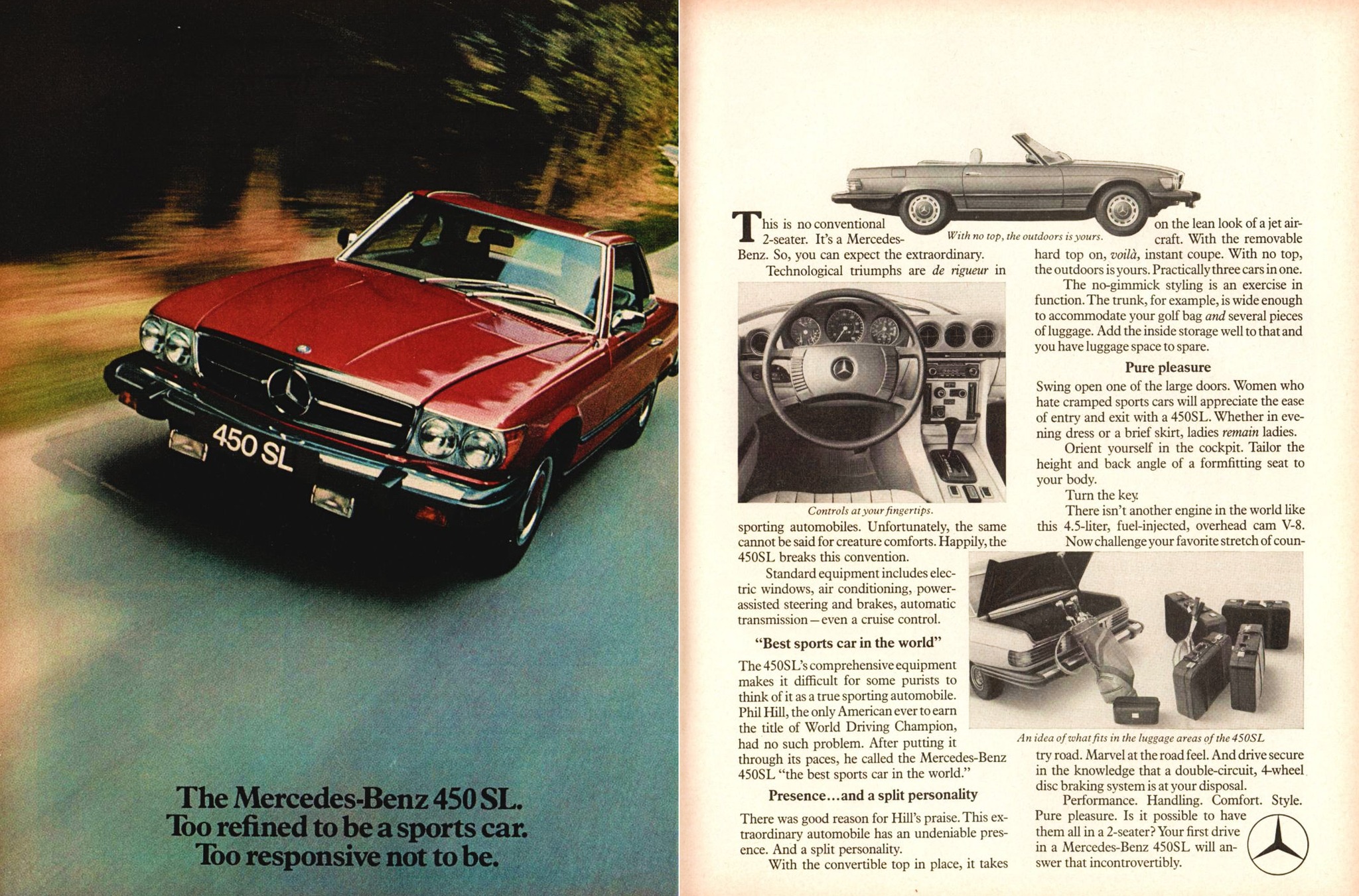 1974 Mercedes-Benz R107 450 SL Ad. Time Magazine, November 26th 1973.