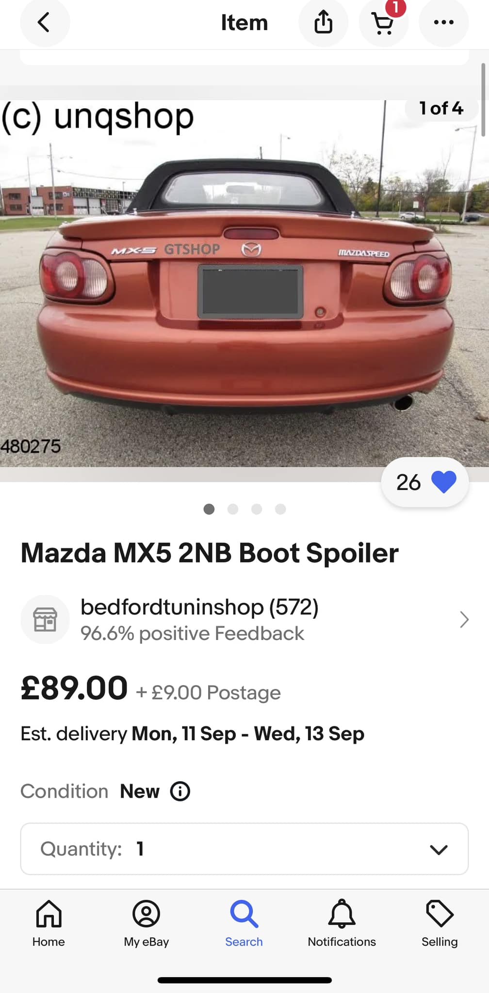 SS Tuning Parts JDM Ducktail Spoiler – Primed Black – Fits Mazda MX5 Mk2 / Miata Gen2 – Trunk Lip