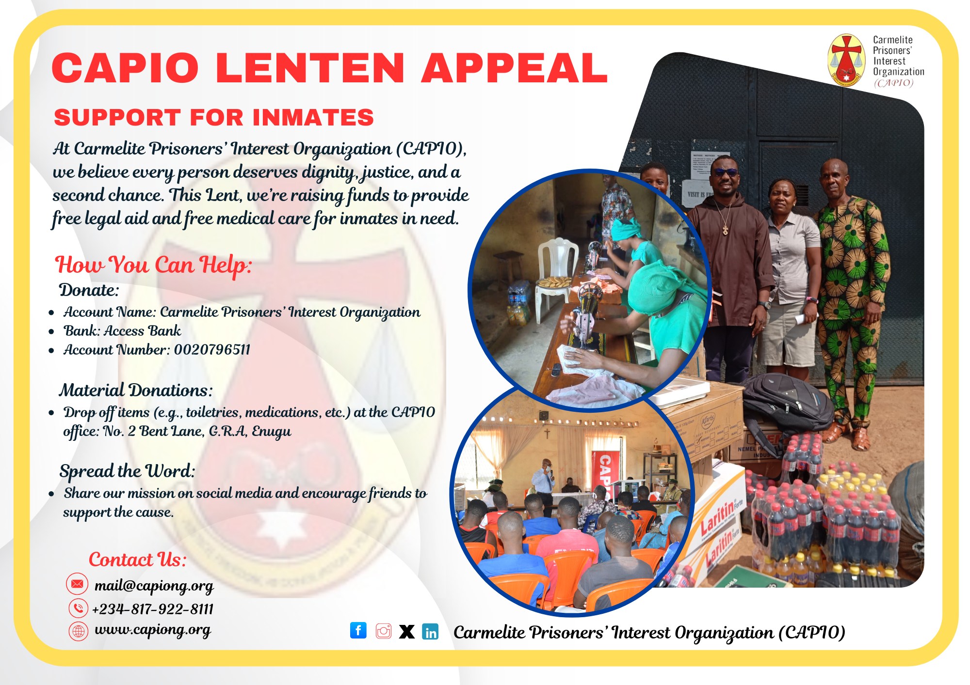 CAPIO - 🌿 CAPIO Lenten Appeal – Support for Inmates 🌿 This Lent, let's ...