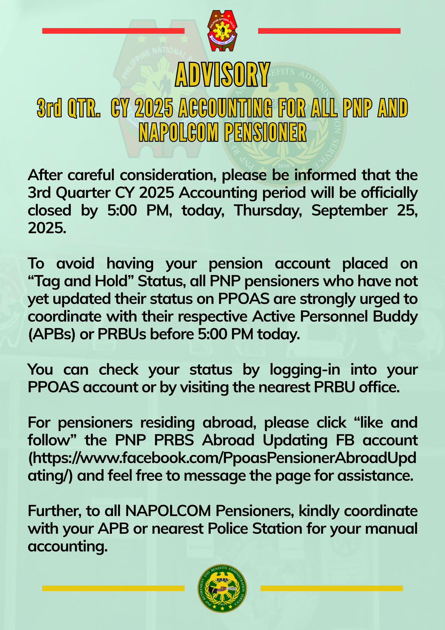 PRBS - ADVISORY 3rd QTR. CY 2025 ACCOUNTING FOR ALL PNP AND NAPOLCOM ...