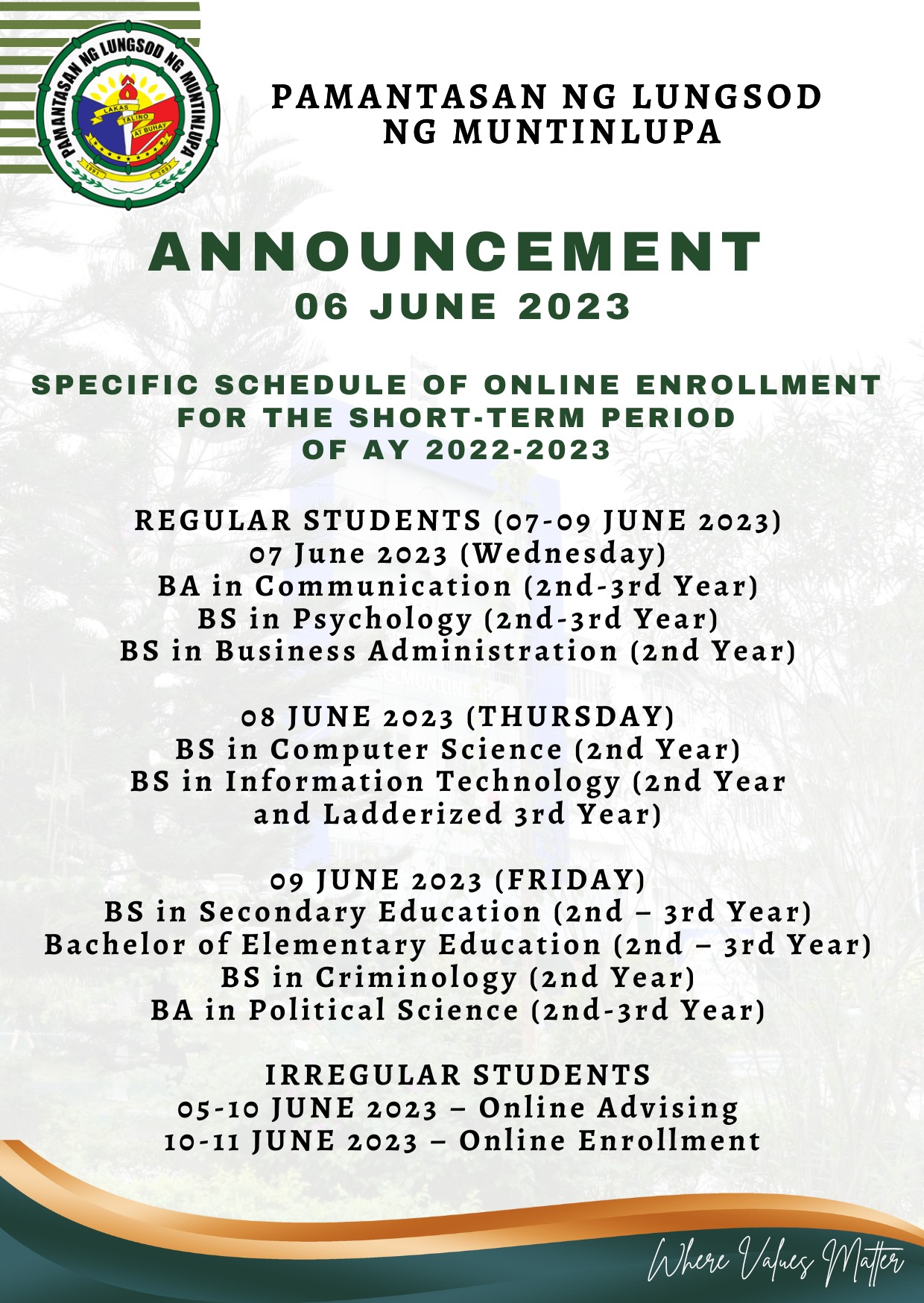 ANNOUNCEMENT FROM... - Pamantasan ng Lungsod ng Muntinlupa | Facebook