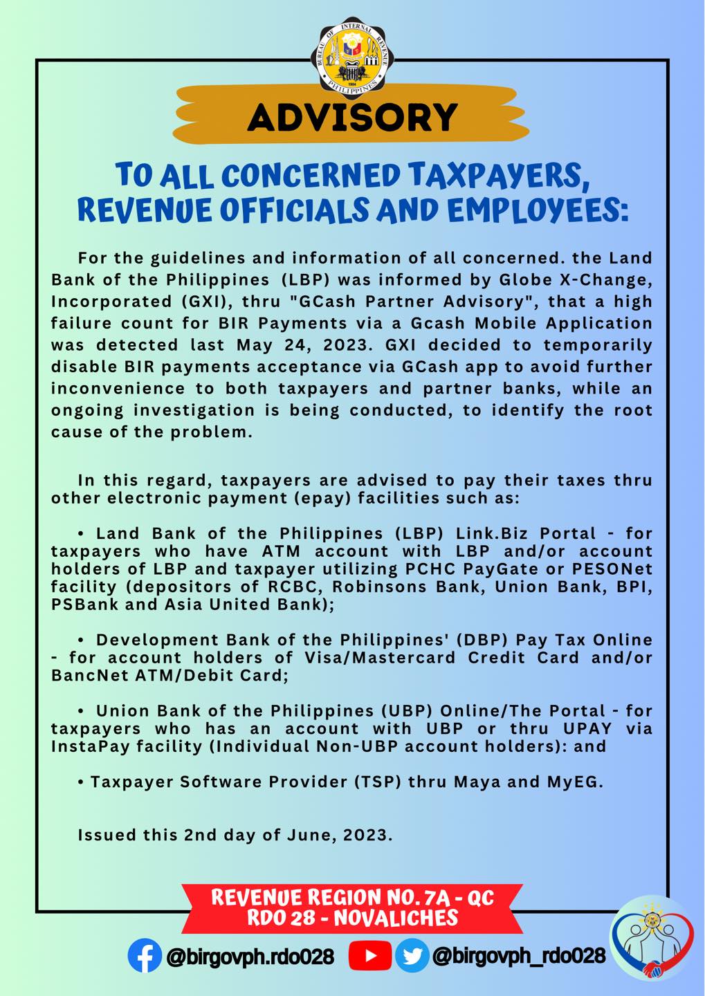 ADVISORY ‼️... - BIR Revenue District Office 028 - Novaliches