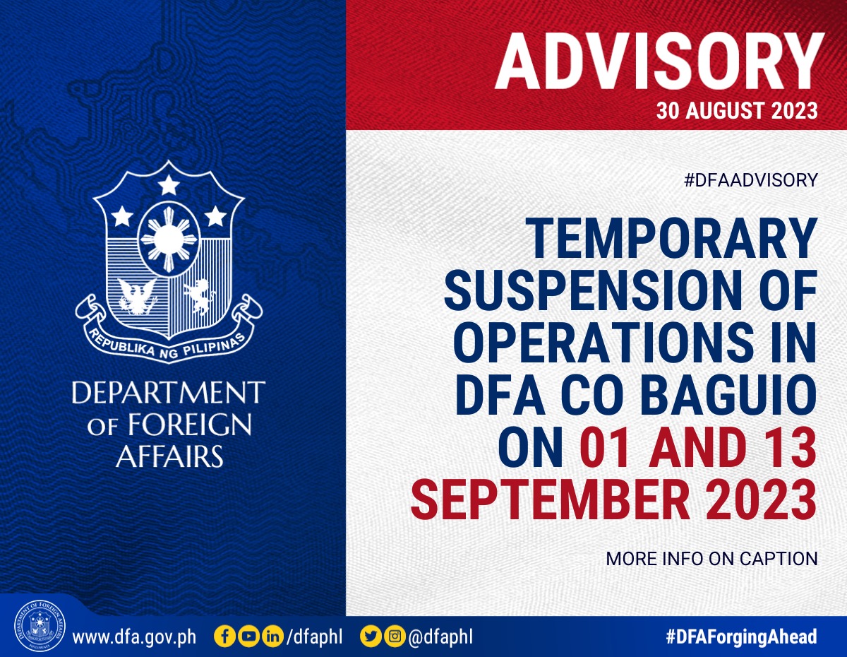‼️READ‼️ #DFAAdvisory: Suspension of Operations in DFA CO Baguio on 01 ...