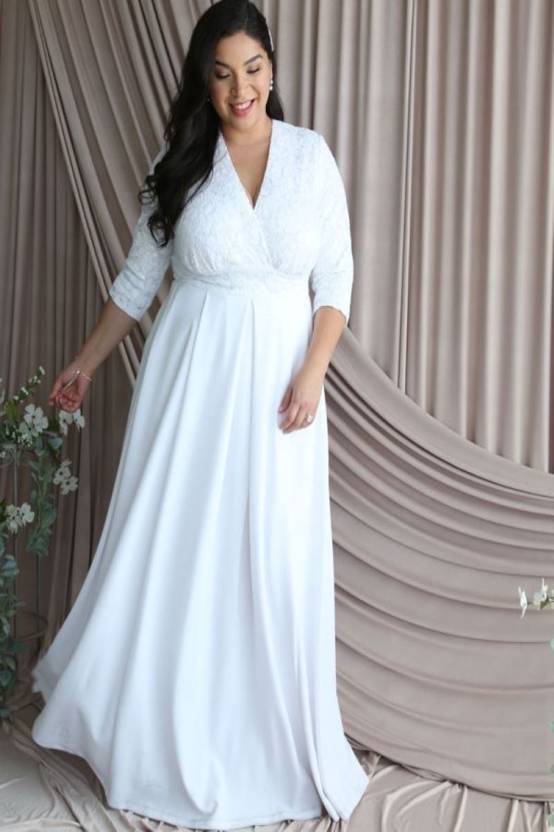chinese dress ladies Kiyonna Women's Plus Size Amour Long Lace Wedding Gown, Bridal Dress with  3/4 Long Sleeves in Ivory Vintage-Inspired Lace, Ivory, 5X : Amazon.ca:  Clothing, Shoes & Accessories
