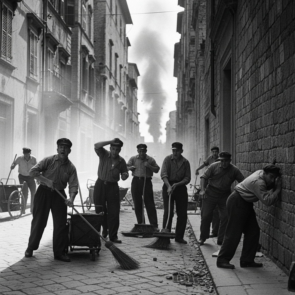 Golden Historical Images | . Italian Street Sweepers During Bombings ...