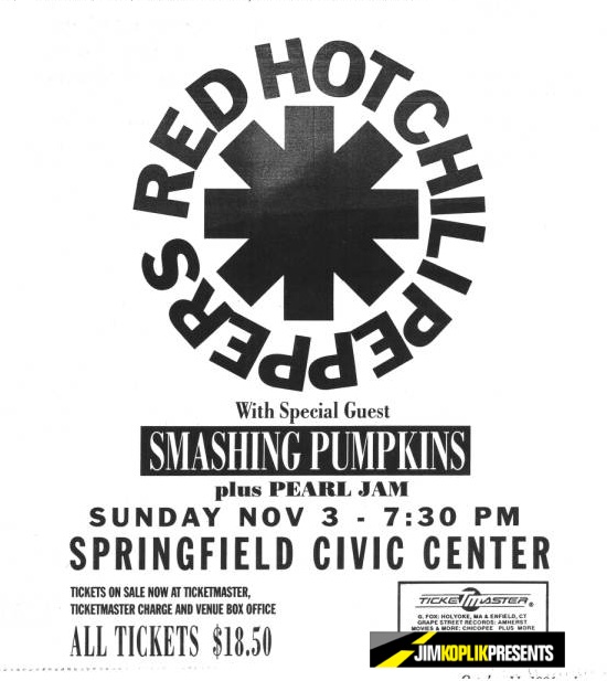 Red Hot Chilli Peppers／Smashing Pumpkins November 3rd - Picture of the Day: 1991 - Red Hot Chili Peppers w