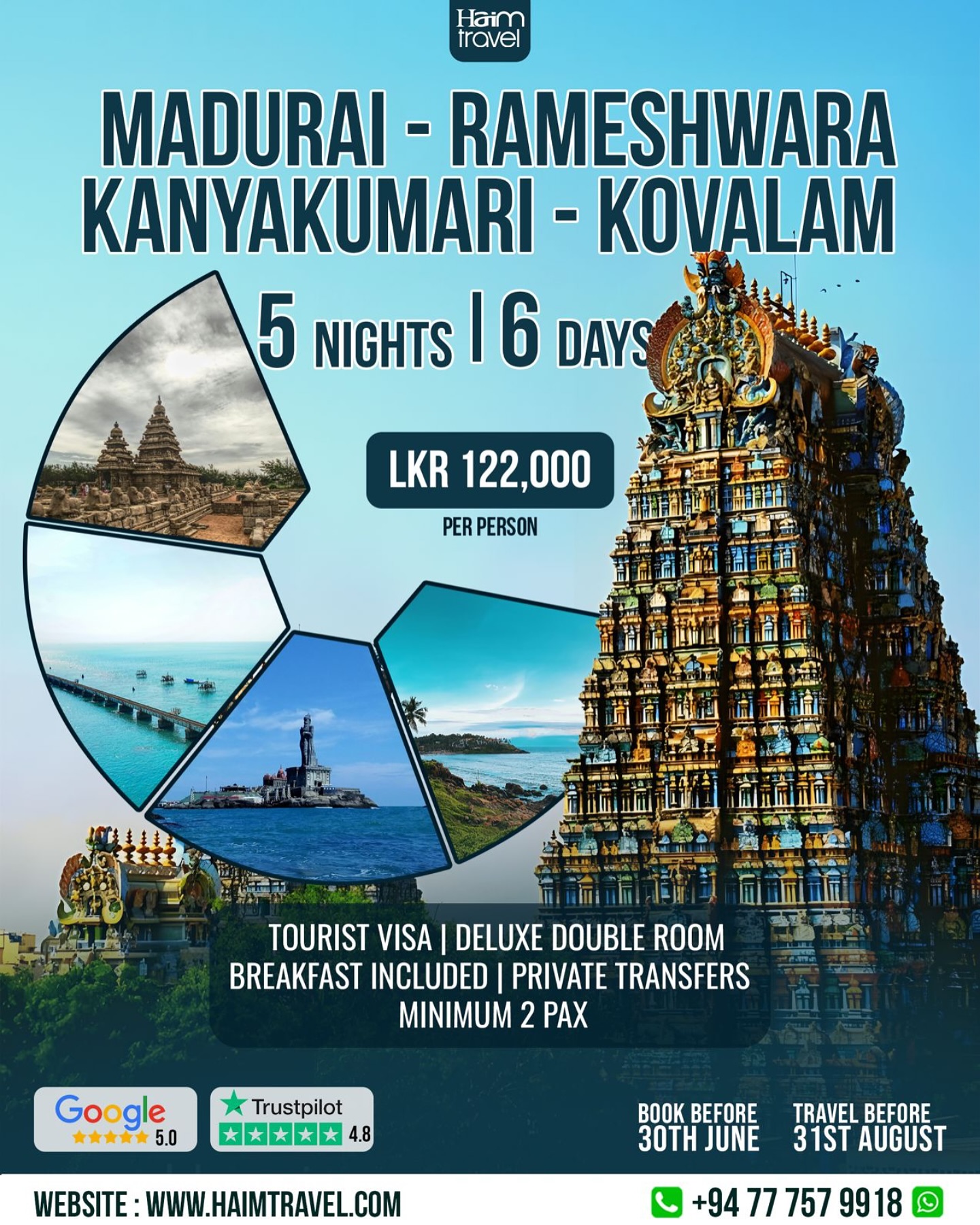 Haim - 🌅 Madurai ️ Rameshwaram ️ Kanyakumari ️ Kovalam 🌊 5 Nights | 6 ...