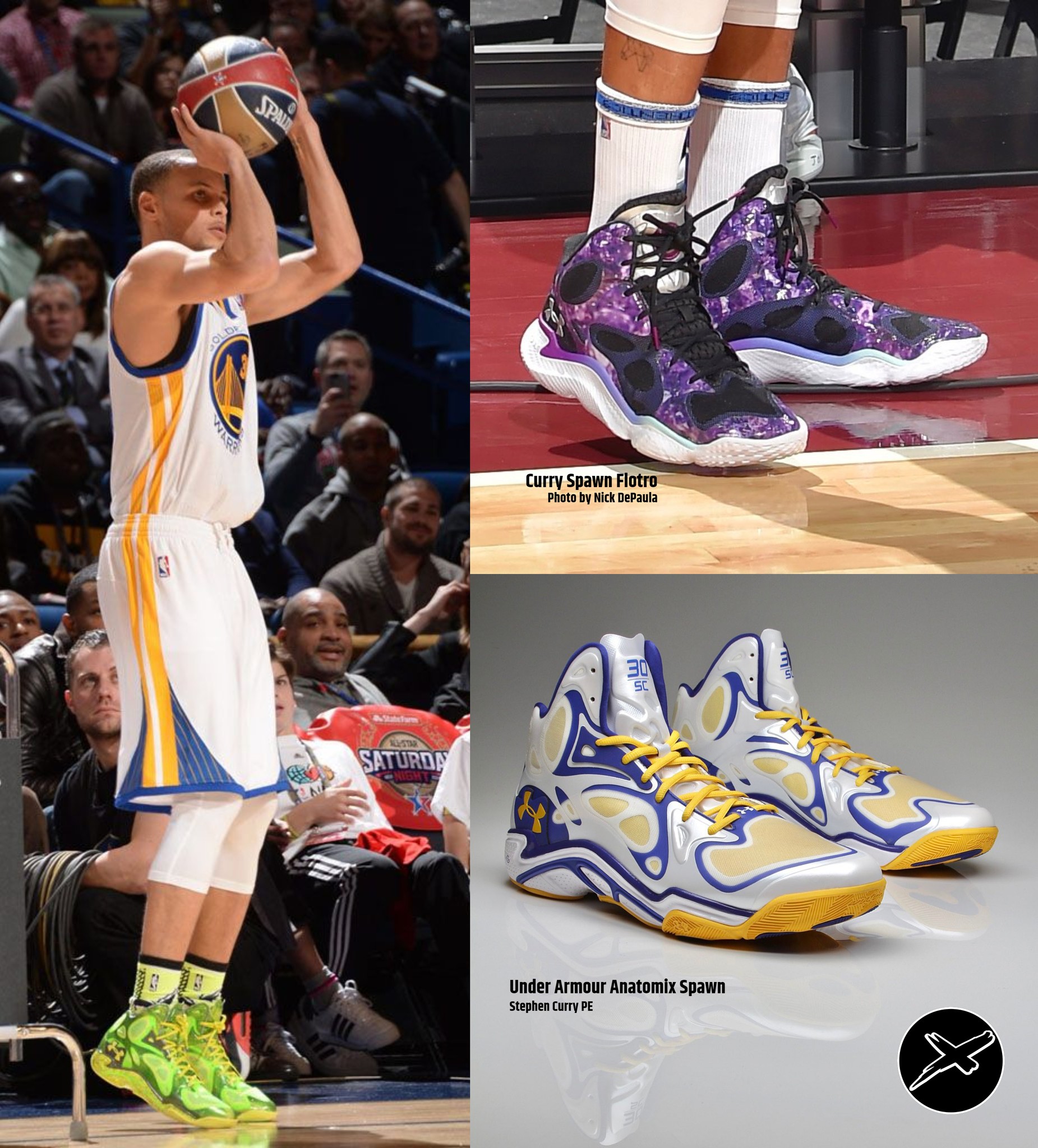Stephen Curry was seen wearing the Spawn Flotro in a purple Galaxy