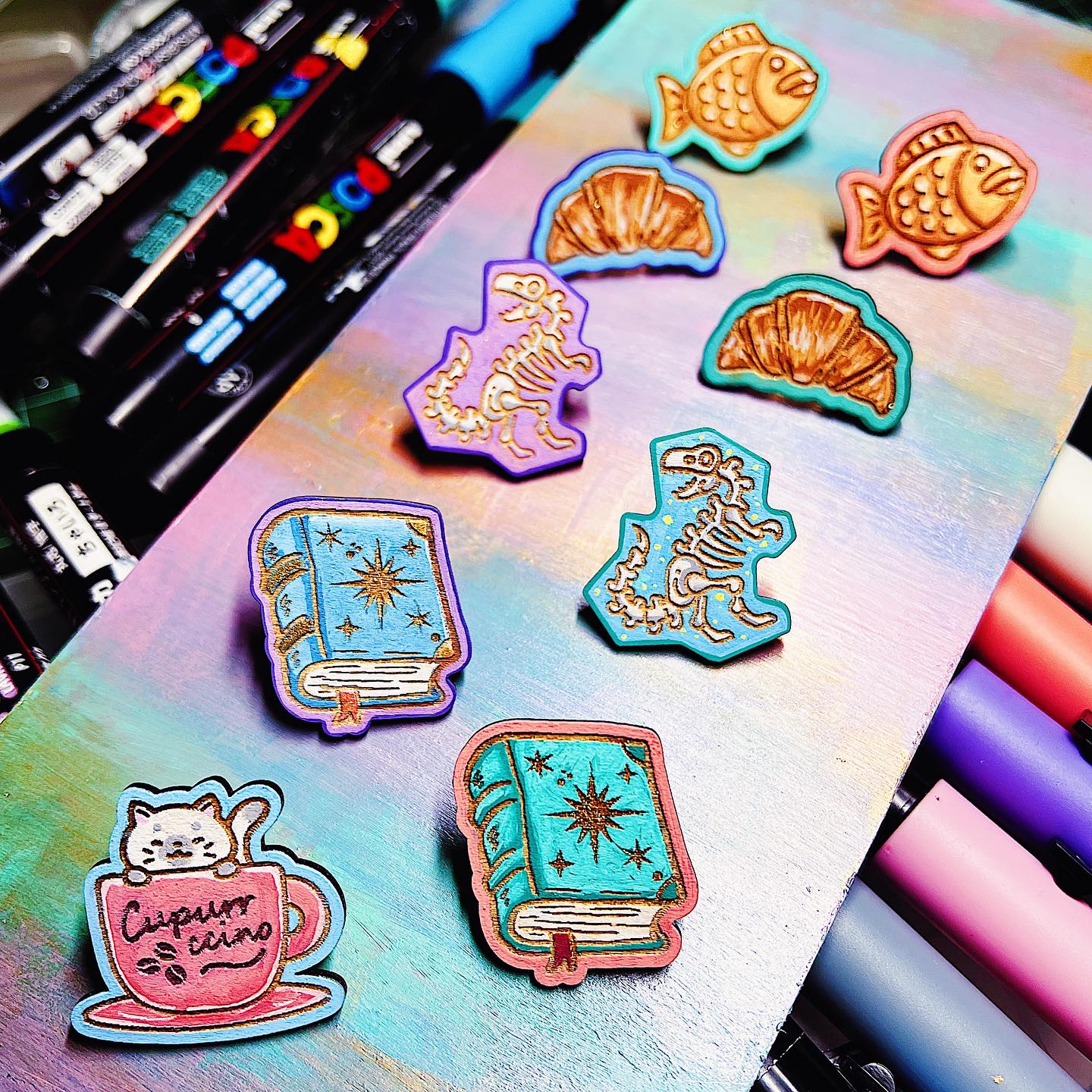 テンテン店舗 - Slow-made Basswood Pins!! All individually hand painted with a ...