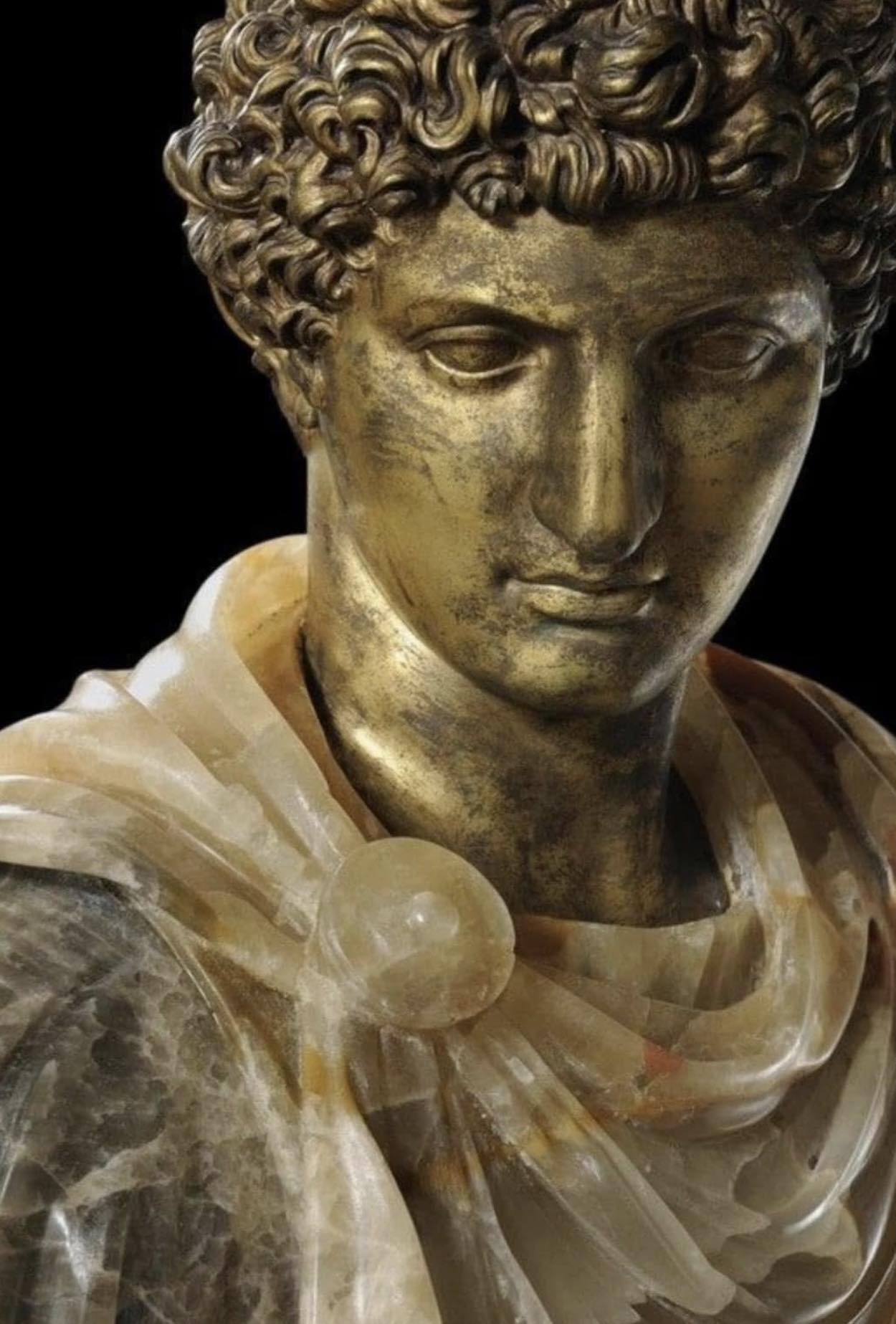 Britany - Ancient Roman gilt bronze head of Antinous, set in an onyx ...