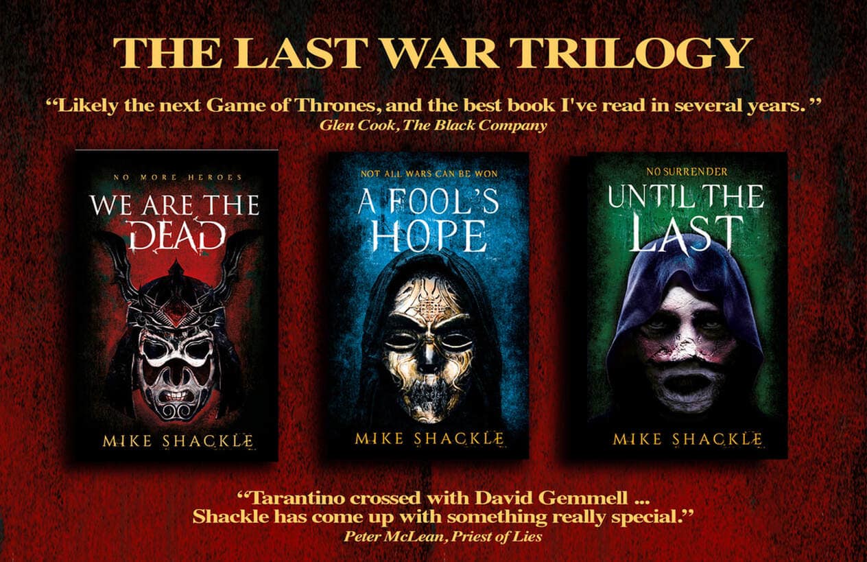 Photo is a collage of the covers of the three books in the Last